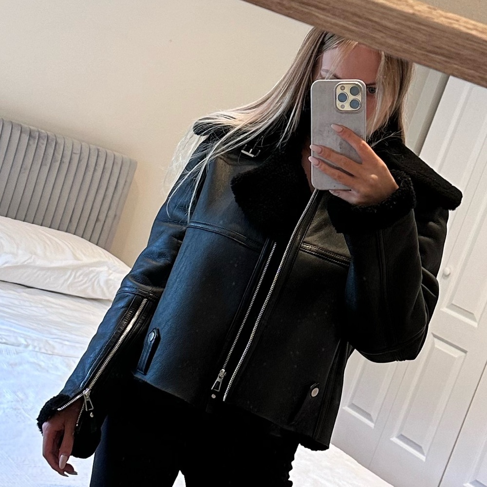 Shearling Aviator Jacket L Size - image 3